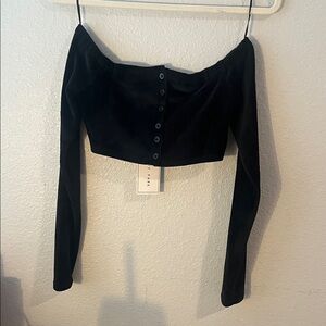 Emory Park Black Off-Shoulder Crop Top